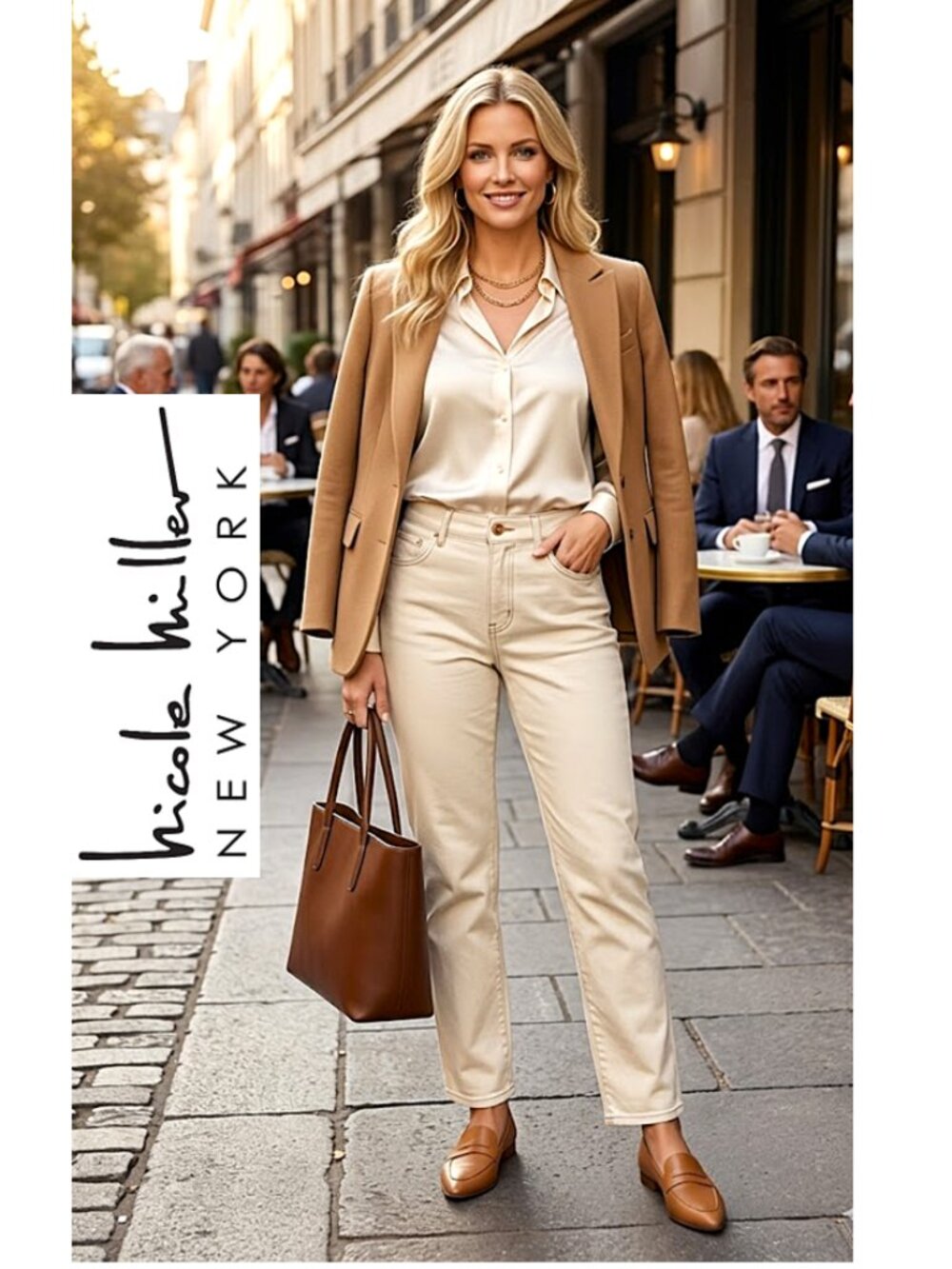 (3 for $30) NICOLE MILLER NY - Cotton blend beige straight leg jeans